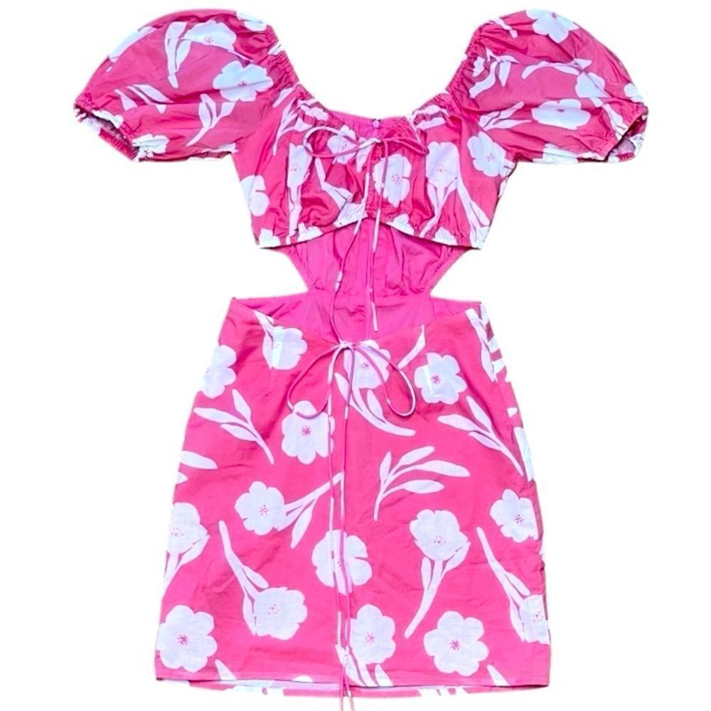 Sabo Floral Bare Midriff Mini Dress in Hot Pink/White Women’s S